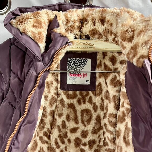 Kensie Girl Mauve Purple Faux Fur Giraffe Lined Winter Hooded Coat Toddler Girl - Picture 2 of 6